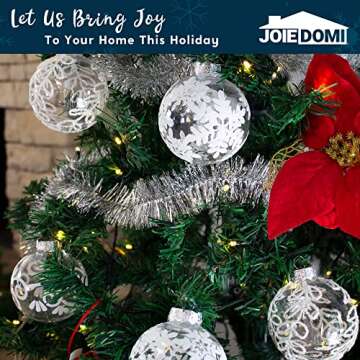 Joiedomi 12 Pcs 3.15” White & Clear Christmas Ball Ornaments Fancy Ornaments Set for Christmas Holiday Indoor and Outdoor Christmas Decorations