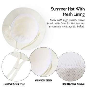 Cotton Baby Sun Hat Infant Toddler Boys Girls Bucket Hats Summer Sun Protection Kids Beach Caps (Beige, 52cm)