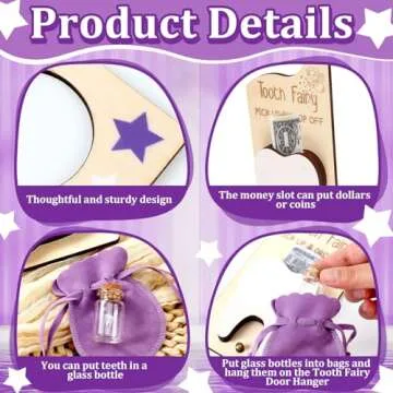 DoubleFill 3 Pcs Tooth Fairy Holder Bag Fairy Door Hanger with Money Slot Keepsake Bottle Velvet Pouch for Lost Teeth Boy Girl Milk Teeth Encourage Gift