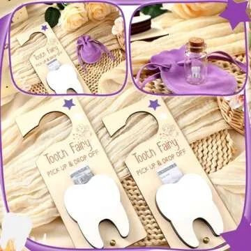 DoubleFill 3 Pcs Tooth Fairy Holder Bag Fairy Door Hanger with Money Slot Keepsake Bottle Velvet Pouch for Lost Teeth Boy Girl Milk Teeth Encourage Gift