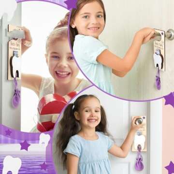 DoubleFill 3 Pcs Tooth Fairy Holder Bag Fairy Door Hanger with Money Slot Keepsake Bottle Velvet Pouch for Lost Teeth Boy Girl Milk Teeth Encourage Gift