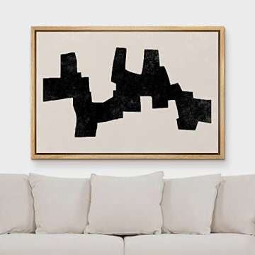 MUDECOR Framed Canvas Print Wall Art Geometric Mid-Century Dark Black Polygon Abstract Shapes Illust...
