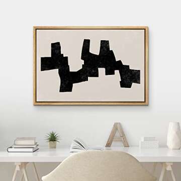 MUDECOR Framed Canvas Print Wall Art Geometric Mid-Century Dark Black Polygon Abstract Shapes Illustrations Minimalism Decorative Bohemian Nordic for Living Room, Bedroom, Office - 24"x36" Natural