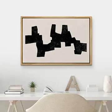 MUDECOR Framed Canvas Print Wall Art Geometric Mid-Century Dark Black Polygon Abstract Shapes Illustrations Minimalism Decorative Bohemian Nordic for Living Room, Bedroom, Office - 24"x36" Natural