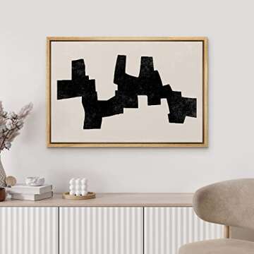MUDECOR Framed Canvas Print Wall Art Geometric Mid-Century Dark Black Polygon Abstract Shapes Illustrations Minimalism Decorative Bohemian Nordic for Living Room, Bedroom, Office - 24"x36" Natural