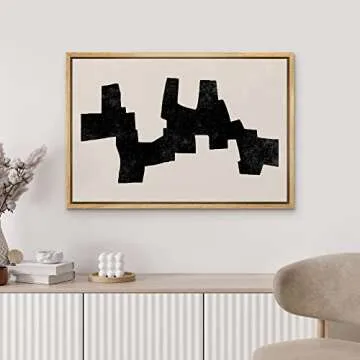 MUDECOR Framed Canvas Print Wall Art Geometric Mid-Century Dark Black Polygon Abstract Shapes Illustrations Minimalism Decorative Bohemian Nordic for Living Room, Bedroom, Office - 24"x36" Natural