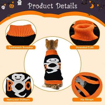 ShuRung 2Pcs Halloween Dog Sweaters Kitten Cat Knitwear Puppy Cat Halloween Pumpkin Ghost Sweater Pet Halloween Sweater Clothes Outfit Costume for Kittens Cats Puppies Small Medium Dogs XS