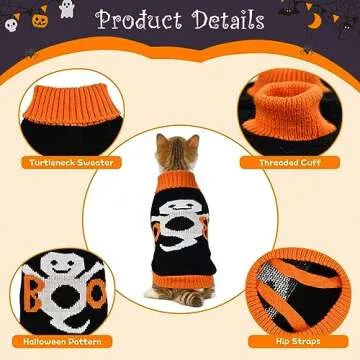 ShuRung 2Pcs Halloween Dog Sweaters Kitten Cat Knitwear Puppy Cat Halloween Pumpkin Ghost Sweater Pet Halloween Sweater Clothes Outfit Costume for Kittens Cats Puppies Small Medium Dogs XS
