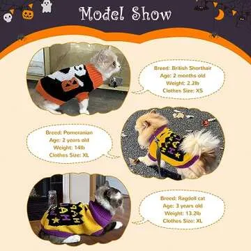 ShuRung 2Pcs Halloween Dog Sweaters Kitten Cat Knitwear Puppy Cat Halloween Pumpkin Ghost Sweater Pet Halloween Sweater Clothes Outfit Costume for Kittens Cats Puppies Small Medium Dogs XS