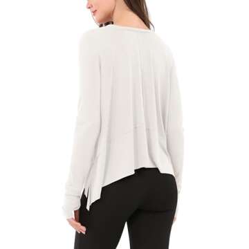 ODODOS Long Sleeve Tee for Women with Thumb Hole Athletic Gym Workout Crop Tops Yoga Shirts, Ivory, Medium