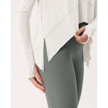 ODODOS Long Sleeve Tee for Women with Thumb Hole Athletic Gym Workout Crop Tops Yoga Shirts, Ivory, Medium