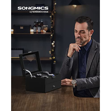 SONGMICS 20-Slot Watch Box with Glass Lid and Lock
