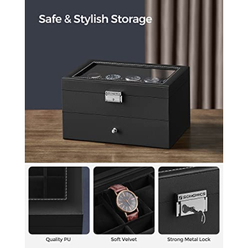 SONGMICS 20-Slot Watch Box with Glass Lid and Lock