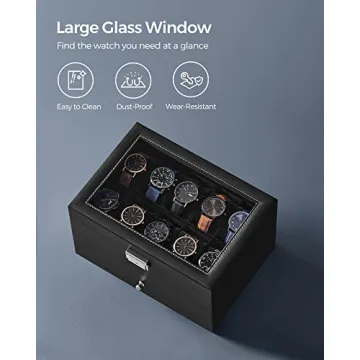 SONGMICS 20-Slot Watch Box with Glass Lid and Lock