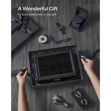 SONGMICS 20-Slot Watch Box with Glass Lid and Lock