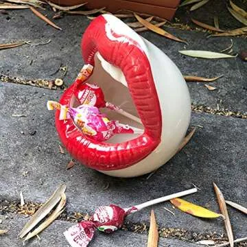 lemonadeus Multi-role Ceramic Sexy Lips Planter Stylish Lip Pot/Gadget Storage Mouth Planter Unique Ash Tray Ceramic Container (Red)