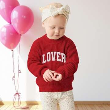 AG AGUU Valentines Sweater for Toddler Baby Girl Boy Lover Letter Embroidery Knit Pullover Tops Holi...