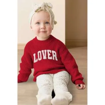 AG AGUU Valentines Sweater for Toddler Baby Girl Boy Lover Letter Embroidery Knit Pullover Tops Holiday Outfits Clothes(Red,3T)