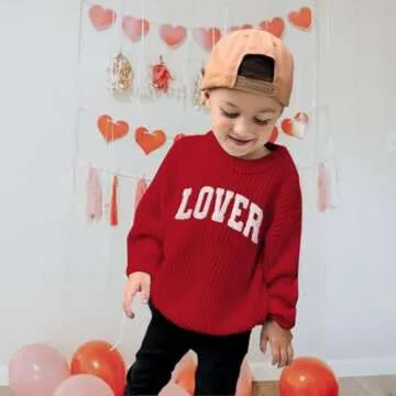 AG AGUU Valentines Sweater for Toddler Baby Girl Boy Lover Letter Embroidery Knit Pullover Tops Holiday Outfits Clothes(Red,3T)