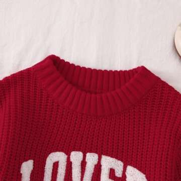 AG AGUU Valentines Sweater for Toddler Baby Girl Boy Lover Letter Embroidery Knit Pullover Tops Holiday Outfits Clothes(Red,3T)