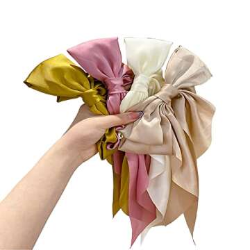 SALOCY Satin Hair Bows, Big Ribbon Bows Hair Barrettes Clip Hair Accessories for Women Girls, 4 Colors