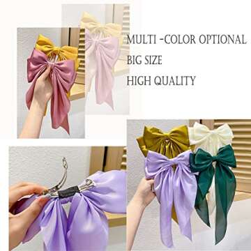 SALOCY Satin Hair Bows, Big Ribbon Bows Hair Barrettes Clip Hair Accessories for Women Girls, 4 Colors