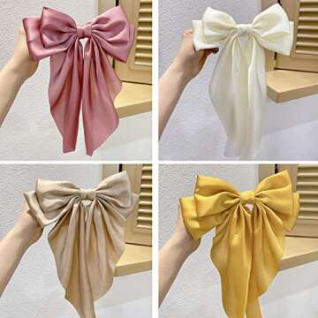 SALOCY Satin Hair Bows, Big Ribbon Bows Hair Barrettes Clip Hair Accessories for Women Girls, 4 Colors