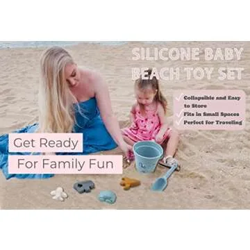Antistate Bonnies Silicone Beach Toys 7Pcs Sand Toys Beach Bucket with Sand Sifters Lid 4 Sand Molds Shovels Sandbox Toys Travel and Eco-Friendly Snow Toys Set for Baby Kids Toddlers
