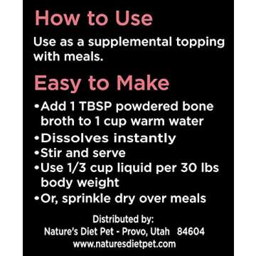 Nature's Diet Pet Bone Broth Protein Powder with Collagen, Chia Seed, Flax Seed & Omega 3 (Skin & Coat, 6 oz (60 Servings))