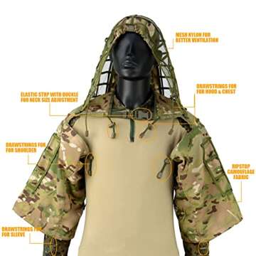 LytHarvest Sniper Ghillie Suit Foundation, Ripstop, Camouflage Tactical Ghillie Hood