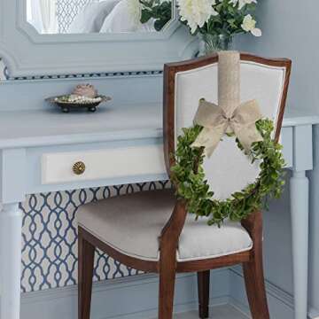 WILLBOND 4 Pieces Faux Kitchen Cabinet Wreaths Boxwood Garland with Ribbon Artificial Green Leaves Garland Decorative Hanging Wreaths for Cabinet Wall Window Front Door Decors(Burlap,Linen)