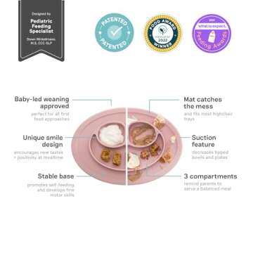 ezpz Mini Mat for 12 Months+ (Blush) - 100% Silicone Placemat + Plate with Suction for Infants + Tod...