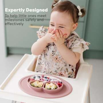 ezpz Mini Mat for 12 Months+ (Blush) - 100% Silicone Placemat + Plate with Suction for Infants + Toddlers - Supports Baby-Led Weaning - for Highchair, Dining Table and Travel