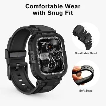 amBand Bands Case Compatible with Apple Watch Series 10 46mm for Men, M1 Sport Rugged Heavy Duty Cover Tactical Strap Military Grade Protective Bumper Protector for iWatch 46 mm Men, Black