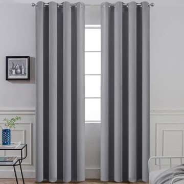 Yakamok Room Darkening Gray Blackout Curtains, Light Blocking Thermal Insulated Grommet Drapes for B...