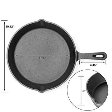 Pre-Seasoned Cast Iron Skillet 3 Piece Set (10, 8 inch & 6 inch Pans) Best Heavy Duty Professional R...