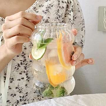 MANMAOHE 29 Oz Ribbed Glass Cups Set of 2 Creative Wavy Drinking Glasses Vintage Ribbed Glassware Vintage Ripple Drinking Glasses for Coffee Cocktail Juice Water Soda Tea