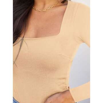 Womens Square Neck Double Lined Stretchy Bodysuit Tops