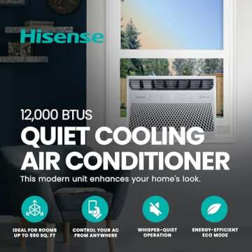 Hisense 12,000 BTU Window Air Conditioner with Wi Fi, Cold and Quiet Cooling for Home or Apartment, Energy Efficient AC Unit, White (Renewed)