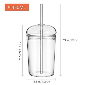 UPKOCH 3pcs Large Capacity Glass Straw Cups - Clear Travelling Drinking Glasses with Lids for Home, ...