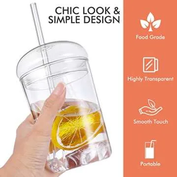 UPKOCH 3pcs Large Capacity Glass Straw Cups - Clear Travelling Drinking Glasses with Lids for Home, Office & Bar, 16oz Size, Ideal for Iced Coffee, Juice, and Smoothies