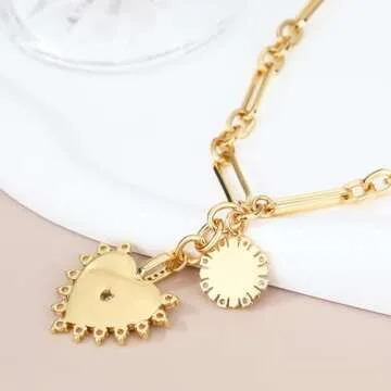 BONJOULRY Chunky Gold Sun Heart Pendant Necklace for Women 18K Gold Plated Charm Necklace Thick Paperclip Chain Hip Hop Choker Necklace Vintage Jewelry for Women