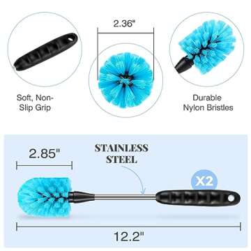 UNIFUN Water Bottle Brush Set, Long Handle 3-in-1 Stainless Steel Water Bottle Scrubbing Brush, Clea...