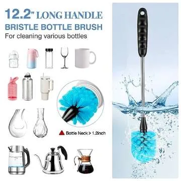 UNIFUN Water Bottle Brush Set, Long Handle 3-in-1 Stainless Steel Water Bottle Scrubbing Brush, Cleaning for Narrow Neck Bottles, Sport Bottles, Baby Bottles, Coffee Mugs, Tumblers, Flask(Short Size)