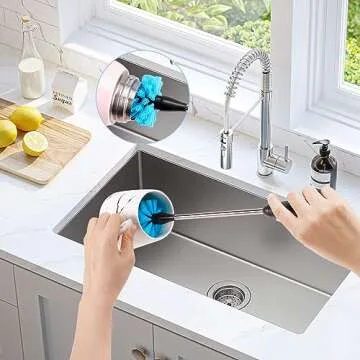 UNIFUN Water Bottle Brush Set, Long Handle 3-in-1 Stainless Steel Water Bottle Scrubbing Brush, Cleaning for Narrow Neck Bottles, Sport Bottles, Baby Bottles, Coffee Mugs, Tumblers, Flask(Short Size)