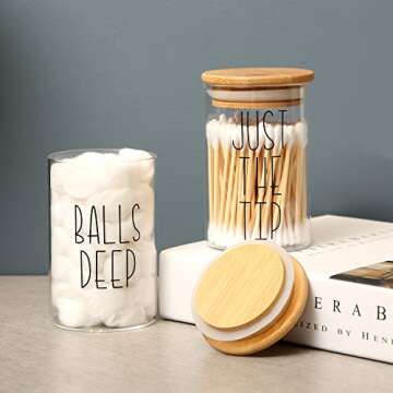 MOMEEMO Apothecary Jars with Lids for Bathroom Organization, Qtip Cotton Ball Round Holder, and Flos...