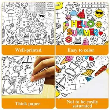 Qyeahkj Giant Summer Coloring Paper Tablecloth for Kids Huge Summer Beach World Posters Activity Large Color-in Poster Table Cover for Boys Girls Preschool Kindergarten Classroom Arts and Crafts