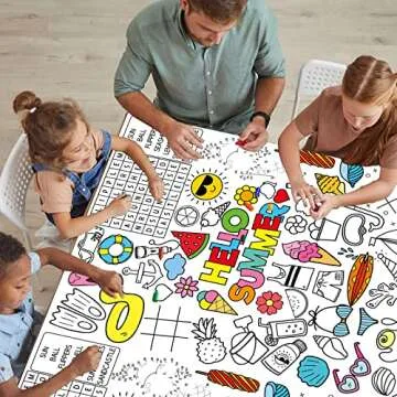Qyeahkj Giant Summer Coloring Paper Tablecloth for Kids Huge Summer Beach World Posters Activity Large Color-in Poster Table Cover for Boys Girls Preschool Kindergarten Classroom Arts and Crafts
