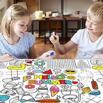 Qyeahkj Giant Summer Coloring Paper Tablecloth for Kids Huge Summer Beach World Posters Activity Large Color-in Poster Table Cover for Boys Girls Preschool Kindergarten Classroom Arts and Crafts