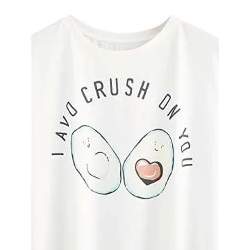 DIDK Women's Cute Cartoon Print Tee and Shorts Pajama Set Avocado White Medium